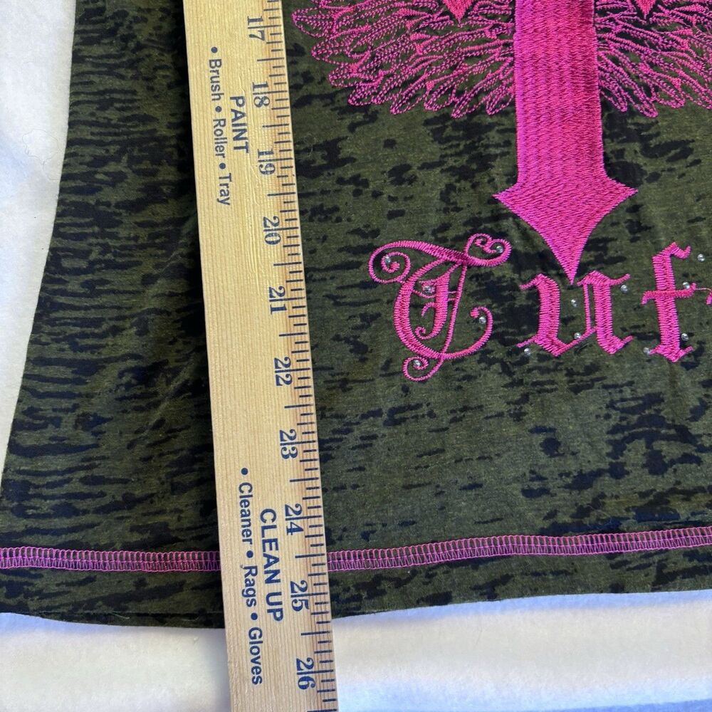 COWGIRL TUFF Long Sleeve T Shirt Green Burnout With Pink Embroidery Size L - Picture 5 of 6